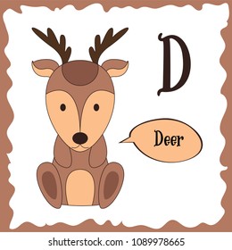 Funny cartoon animals. D letter. Cute alphabet for children education. Vector illustration.