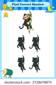 Divertidos animales de dibujos animados. encontrar la sombra correcta. Juegos de Educación para niños. Ilustración vectorial de dibujos animados