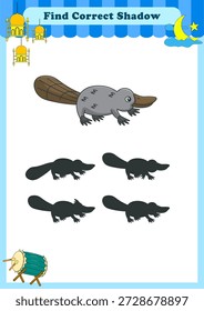 Engraçado animais de desenho animado. encontrar a sombra correta. Crianças Educação jogos. Ilustração de vetor de desenhos animados