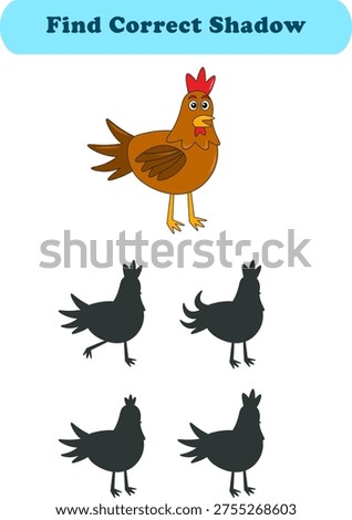 Funny cartoon animals. find the correct shadow. Kids Education games. Cartoon vector illustration