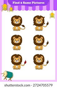 Divertidos animales de dibujos animados. Encuentra dos imágenes iguales. Juego educativo para niños. Ilustración vectorial de dibujos animados