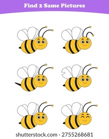 Funny cartoon animals. Find two same pictures. Educational game for children. Cartoon vector illustration