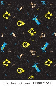 Funny cartoon animals repeated pattern vector printed graphics for baby apparels