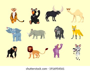 Funny cartoon animals set vector