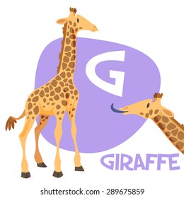 Funny cartoon animals vector alphabet letter for kids from A to Z. G is Giraffe. Vector illustration