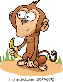 A Funny Cartoon Animated Monkey With Banana