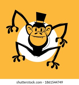 funny cartoon ape with noble top hat and monocle