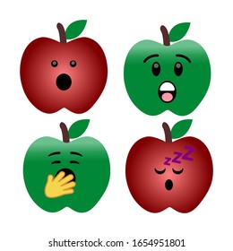 Gracioso personaje de manzana con una expresión diferente en la cara. Emoticonos cómicos. Iconos vectoriales aislados en fondo blanco