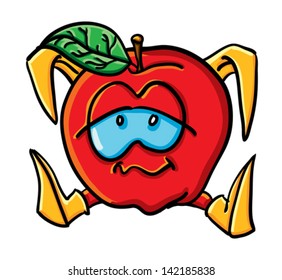 Funny cartoon apple on the white background