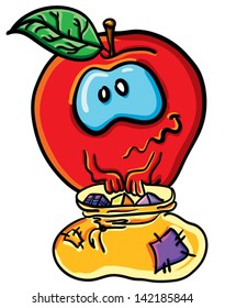 Funny cartoon apple on the white background