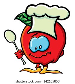 Funny cartoon apple on the white background