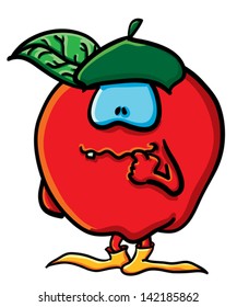 Funny cartoon apple on the white background
