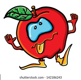 Funny cartoon apple on the white background