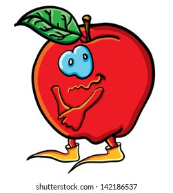 Funny cartoon apple on the white background