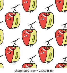Funny cartoon apple vector seamless pattern. 