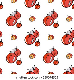 Funny cartoon apples vector seamless pattern. 