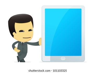 funny cartoon asian businessman in various poses for use in advertising, presentations, brochures, blogs, documents and forms, etc.