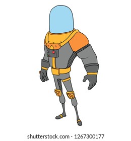 Funny cartoon astronaut with big glass helmet and skinny legs