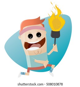atleta de caricatura divertida con antorcha