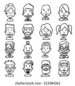 funny cartoon avatar icons set, vector.