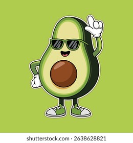 Funny cartoon avocado character illustration, character vector clip art, hand drawn.