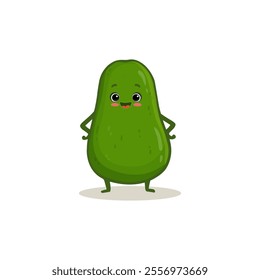 Funny cartoon avocado. Cute character fruit isolated on white background. Flat style. Vector