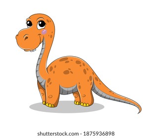 Funny cartoon baby brontosaurus dinosaur. Vector illustration isolated on white background
