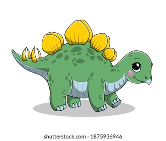 Funny cartoon baby stegosaurus dinosaur. Vector illustration isolated on white background