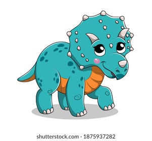 Funny cartoon baby Triceratops dinosaur. Vector illustration isolated on white background
