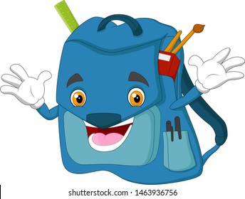 Funny cartoon bagschool waving hand