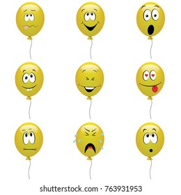 Funny cartoon balloons with comic faces vector illustration