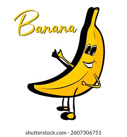 Funny Cartoon Banana Character in Black and White – Outline Vector Illustration