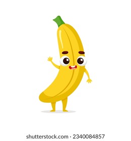 Funny cartoon banana. Kawaii fruit character. Vector food illustration isolated on white background.