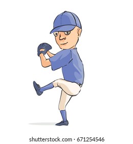 Funny cartoon baseball player on white