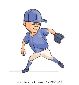 Funny cartoon baseball player on white