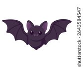 Funny cartoon bat with big wings and eyes. Flat vector illustration on white background.