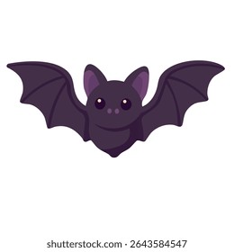 Funny cartoon bat with big wings and eyes. Flat vector illustration on white background.