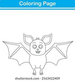 Funny cartoon bat. Coloring pages. Vector illustration