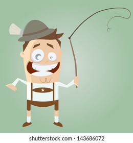 funny cartoon bavarian in lederhosen with traditional whip