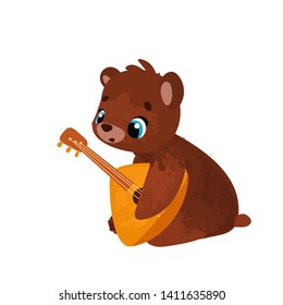 Funny cartoon bear with music instrumentin children's style. Vector illustrations for children books or posters.