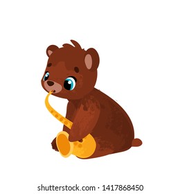 Funny cartoon bear with music instrumentin children's style. Vector illustrations for children books or posters.