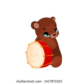 Funny cartoon bear with music instrumentin children's style. Vector illustrations for children books or posters.