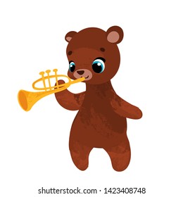Funny cartoon bear with music instrumentin children's style. Vector illustrations for children books or posters.
