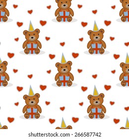 Funny cartoon bear seamless pattern..  Vector illustration.
