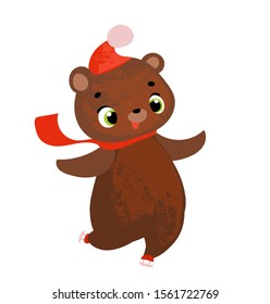 Funny cartoon bear skating. Winter theme. Vector illustration in children's style, for children's books, t-shirt prints, greeting cards, posters, stickers or decor