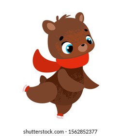 Funny cartoon bear skating. Winter theme. Vector illustration in children's style, for children's books, t-shirt prints, greeting cards, posters, stickers or decor