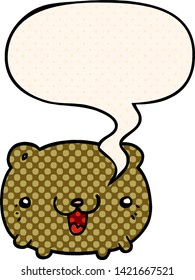 funny cartoon bear with speech bubble in comic book style
