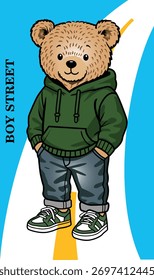  funny cartoon bear stand up in the road illustration vector art