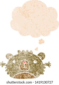 funny cartoon bear with thought bubble in grunge distressed retro textured style