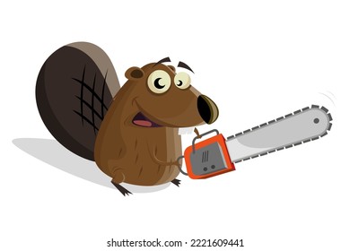 funny cartoon beaver with chainsaw